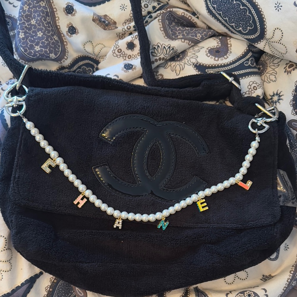 CHANEL Black Crossbody Bag with Pearl Accent